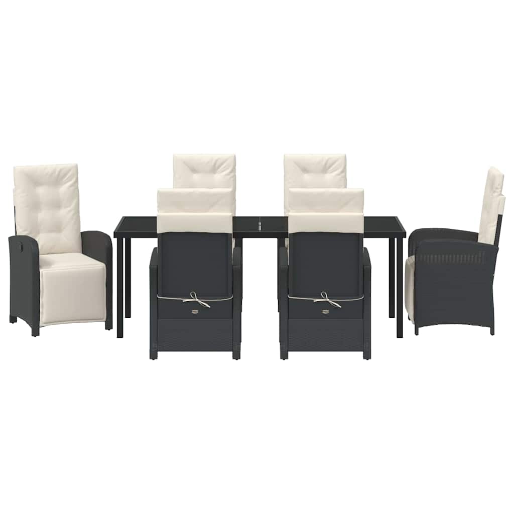 Tuin eettafelset met kussen 7 pcs Zwart poly rattan