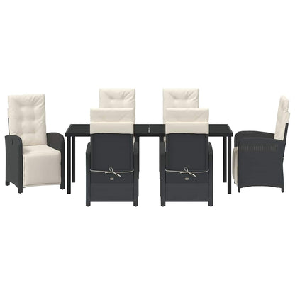 Tuin eettafelset met kussen 7 pcs Zwart poly rattan