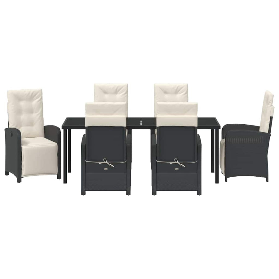 Tuin eettafelset met kussen 7 pcs Zwart poly rattan