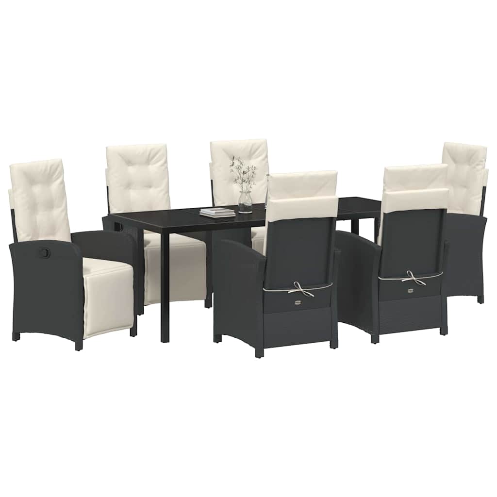 Tuin eettafelset met kussen 7 pcs Zwart poly rattan