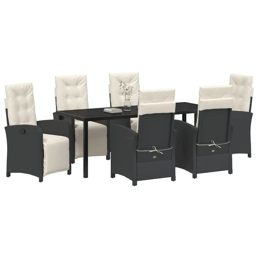 Tuin eettafelset met kussen 7 pcs Zwart poly rattan