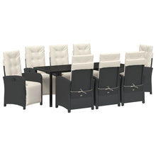 Tuin eettafelset met kussen 9 pcs Zwart poly rattan