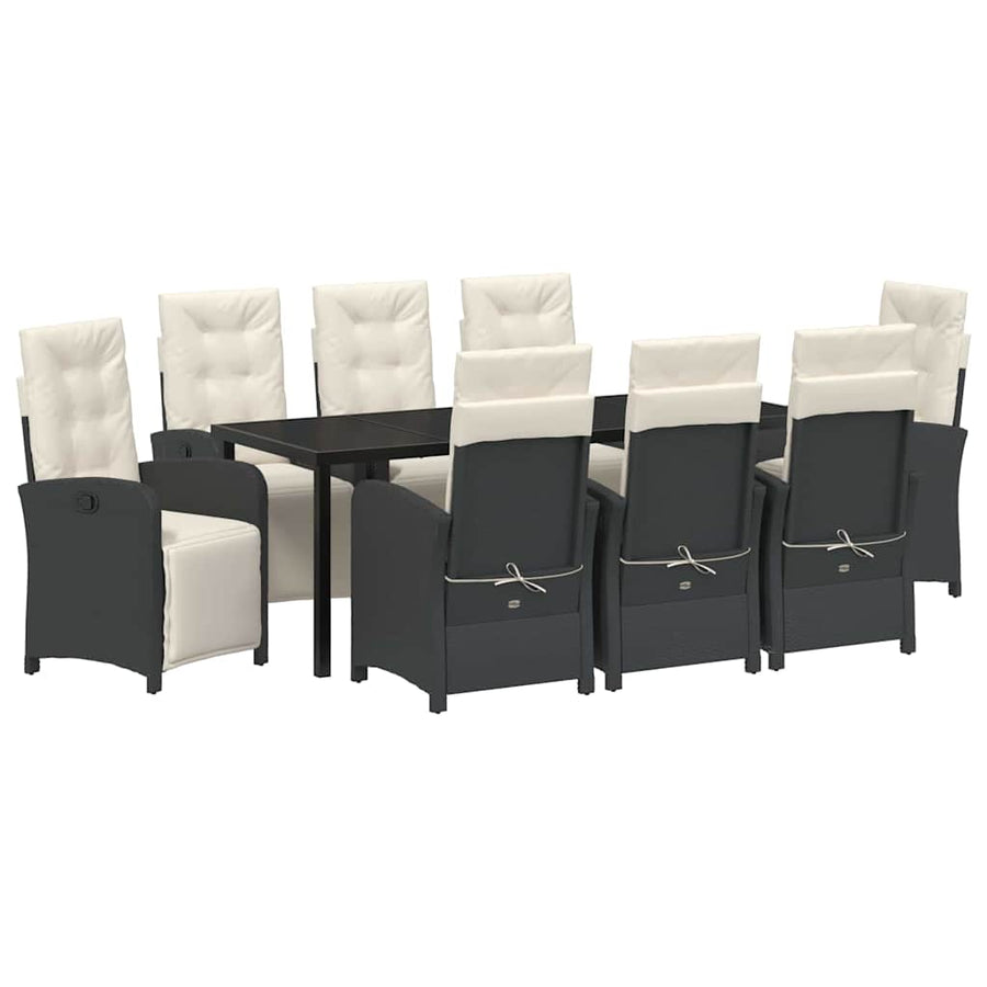 Tuin eettafelset met kussen 9 pcs Zwart poly rattan