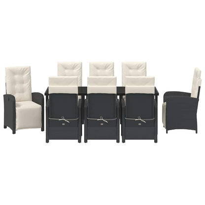 Tuin eettafelset met kussen 9 pcs Zwart poly rattan