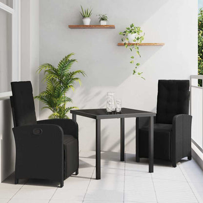 Tuin eettafelset met kussen 3 pcs Zwart poly rattan