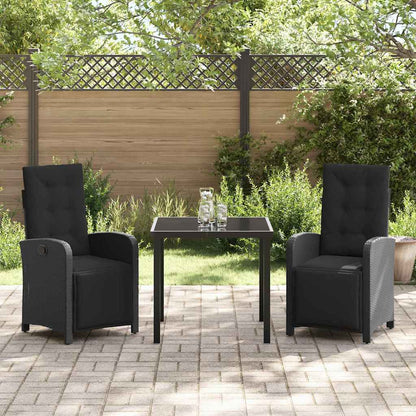Tuin eettafelset met kussen 3 pcs Zwart poly rattan