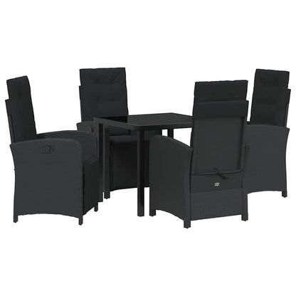 Tuin eettafelset met kussen 5 pcs Zwart poly rattan