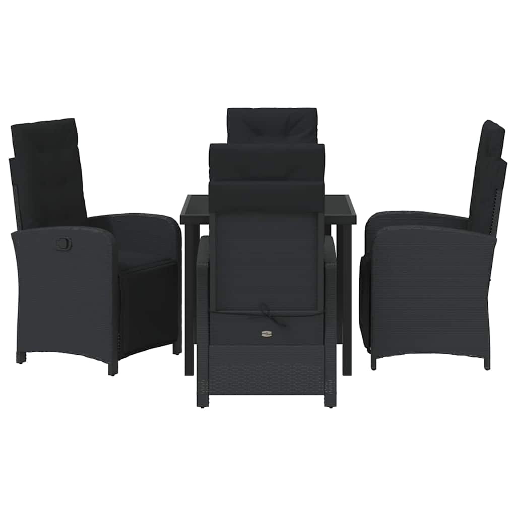 Tuin eettafelset met kussen 5 pcs Zwart poly rattan