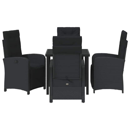 Tuin eettafelset met kussen 5 pcs Zwart poly rattan
