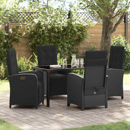 Tuin eettafelset met kussen 5 pcs Zwart poly rattan