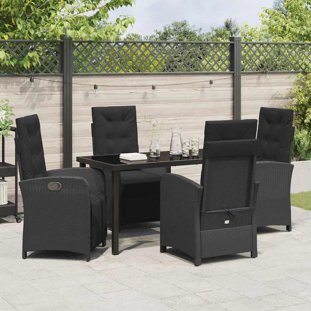 Tuin eettafelset met kussen 5 pcs Zwart poly rattan