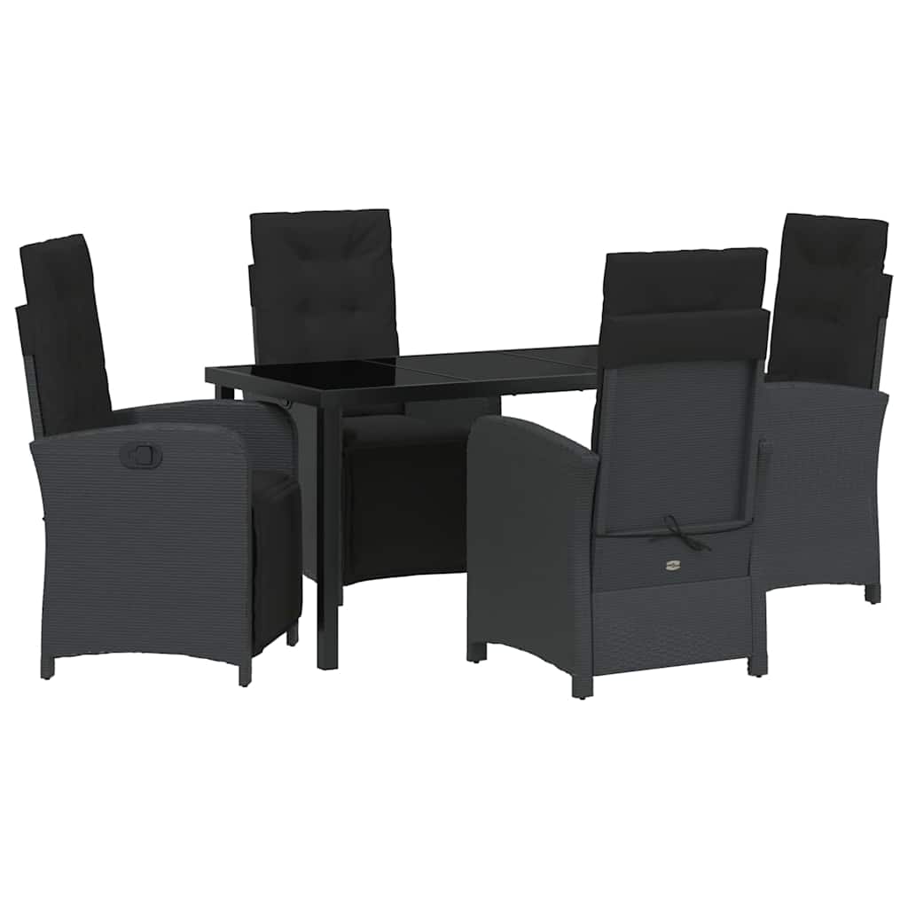 Tuin eettafelset met kussen 5 pcs Zwart poly rattan