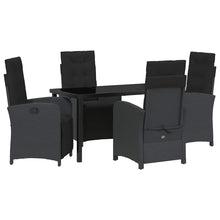 Tuin eettafelset met kussen 5 pcs Zwart poly rattan