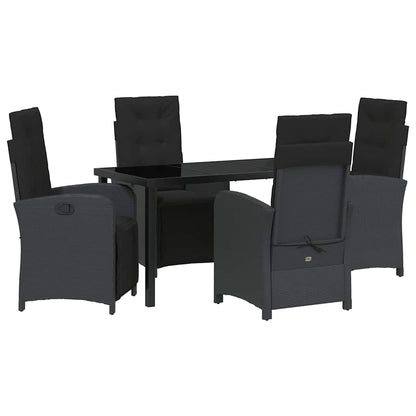Tuin eettafelset met kussen 5 pcs Zwart poly rattan