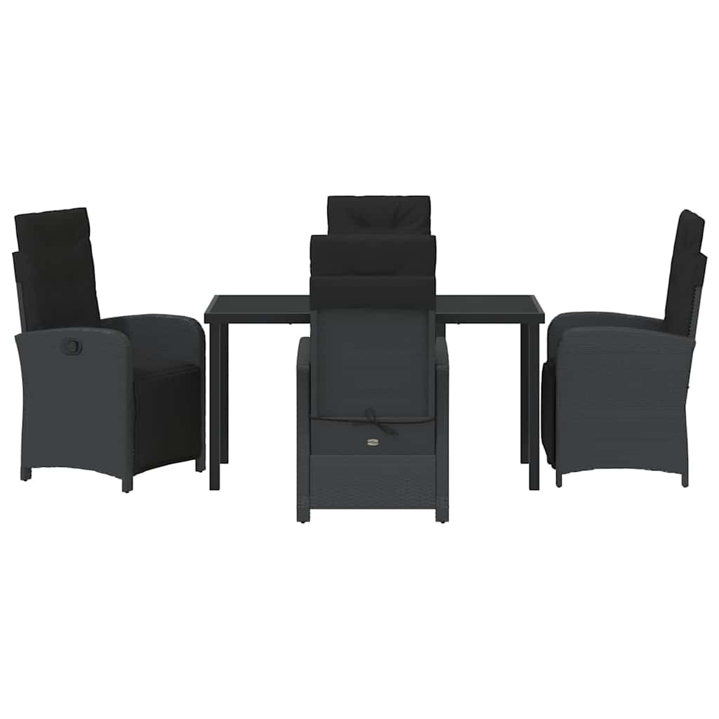 Tuin eettafelset met kussen 5 pcs Zwart poly rattan