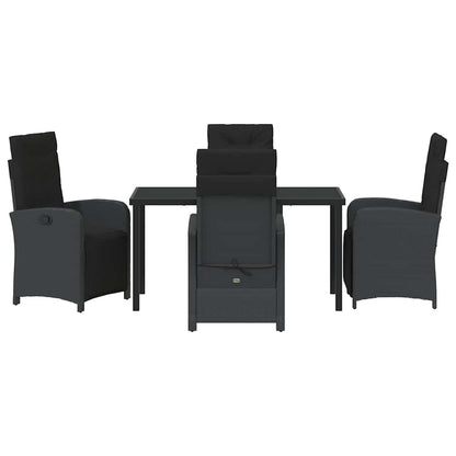 Tuin eettafelset met kussen 5 pcs Zwart poly rattan