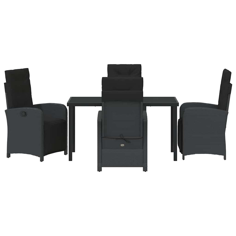 Tuin eettafelset met kussen 5 pcs Zwart poly rattan