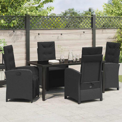Tuin eettafelset met kussen 5 pcs Zwart poly rattan