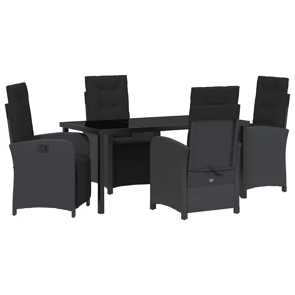 Tuin eettafelset met kussen 5 pcs Zwart poly rattan