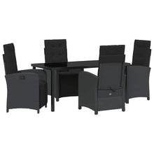 Tuin eettafelset met kussen 5 pcs Zwart poly rattan