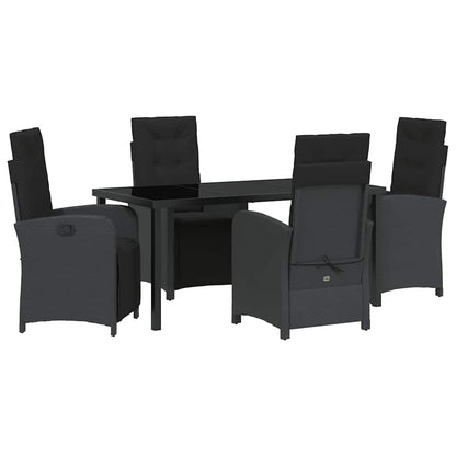 Tuin eettafelset met kussen 5 pcs Zwart poly rattan