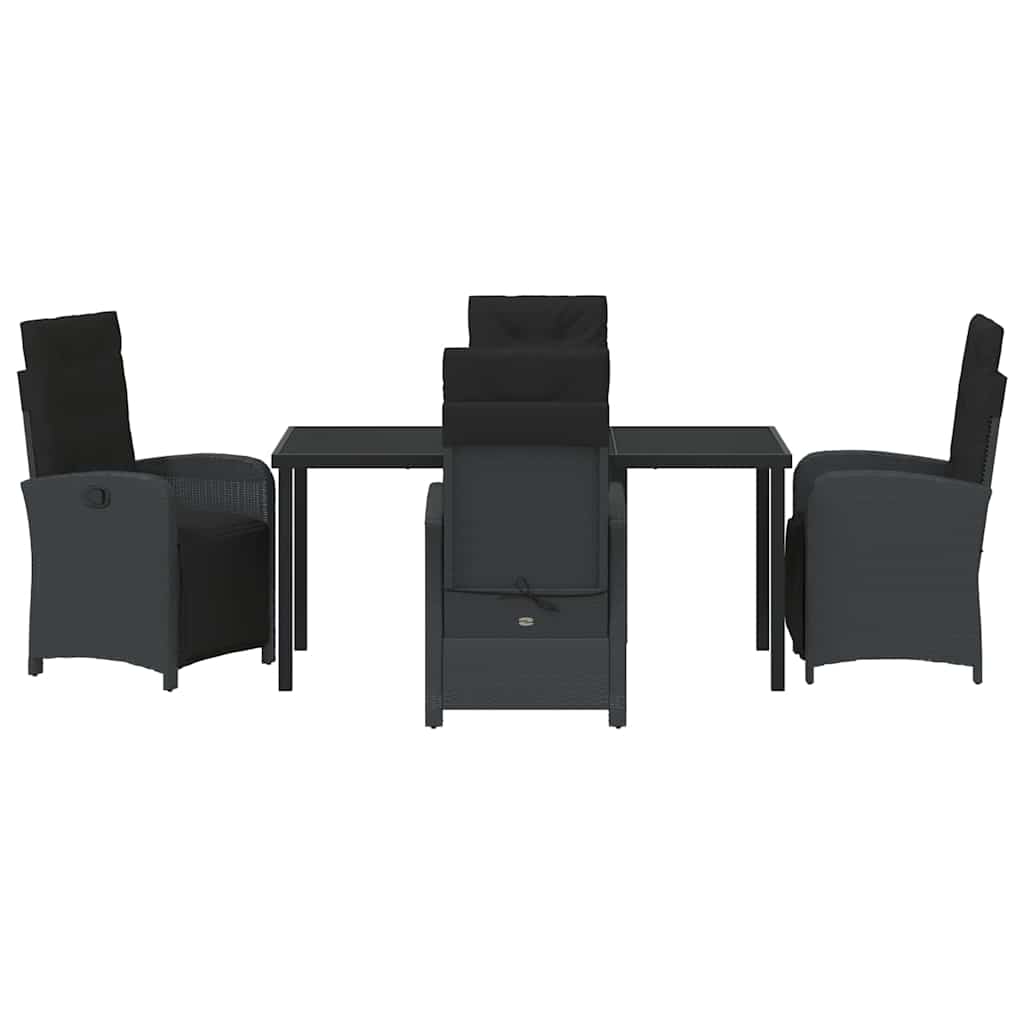 Tuin eettafelset met kussen 5 pcs Zwart poly rattan