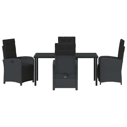 Tuin eettafelset met kussen 5 pcs Zwart poly rattan