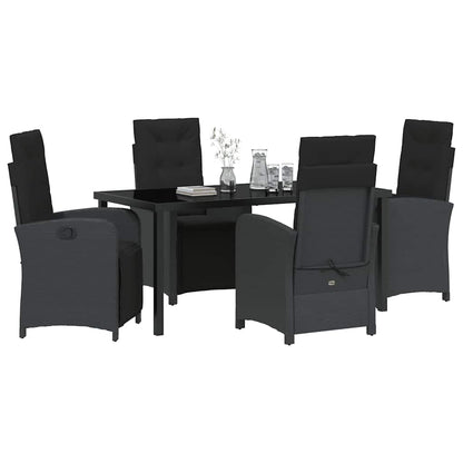 Tuin eettafelset met kussen 5 pcs Zwart poly rattan