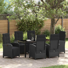Tuin eettafelset met kussen 7 pcs Zwart poly rattan