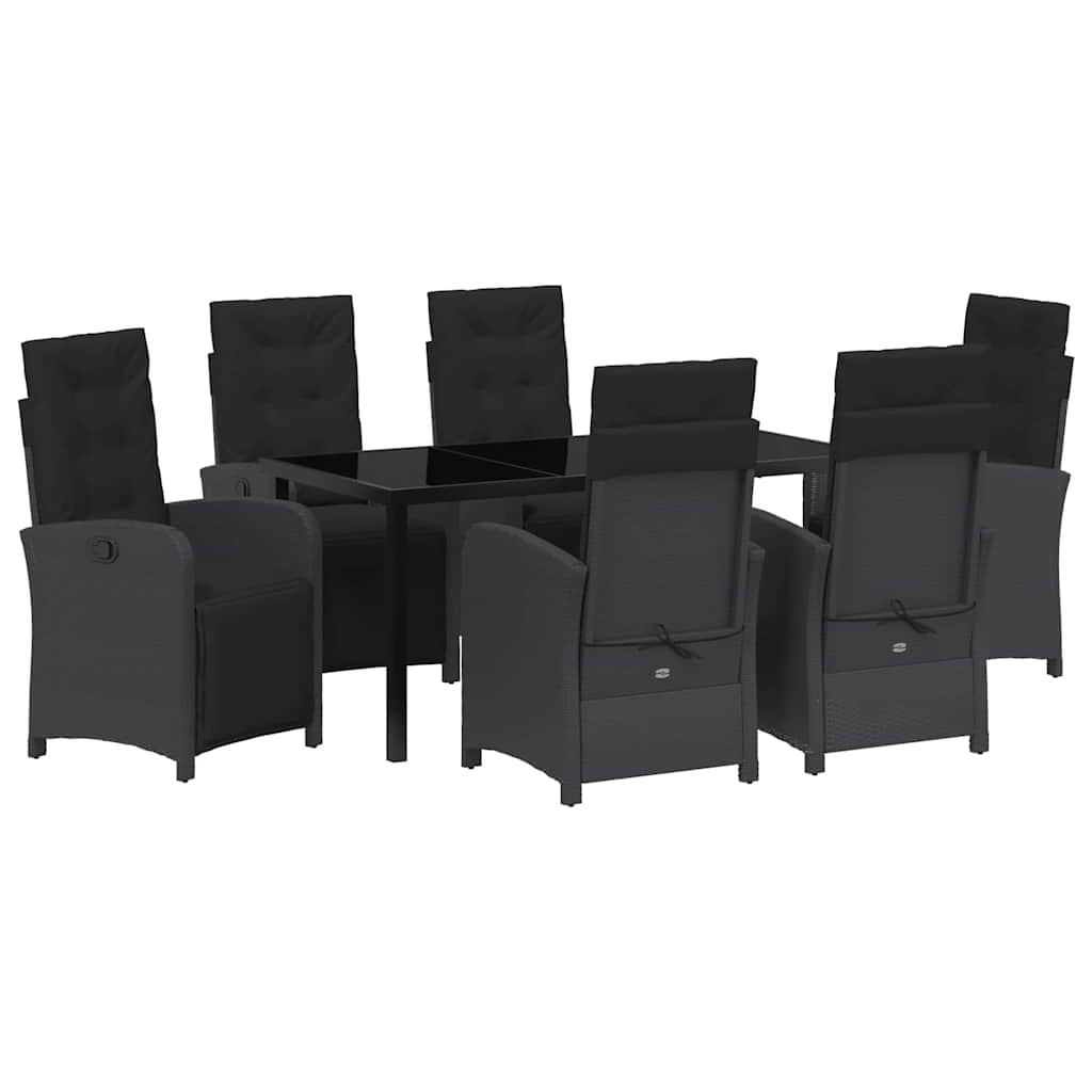 Tuin eettafelset met kussen 7 pcs Zwart poly rattan