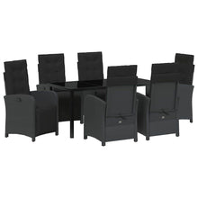 Tuin eettafelset met kussen 7 pcs Zwart poly rattan