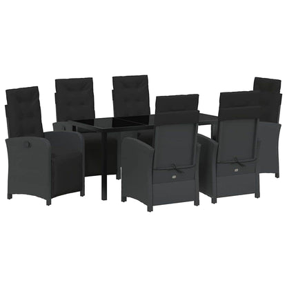 Tuin eettafelset met kussen 7 pcs Zwart poly rattan