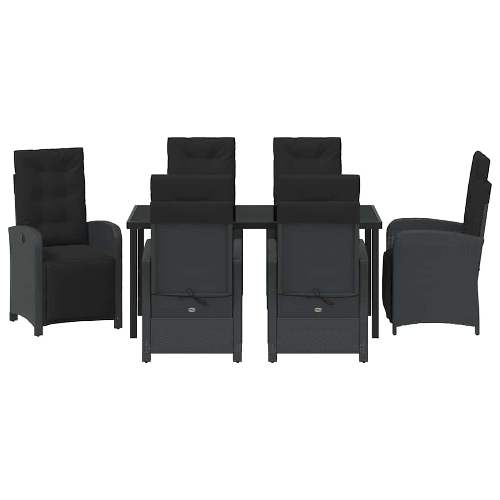 Tuin eettafelset met kussen 7 pcs Zwart poly rattan