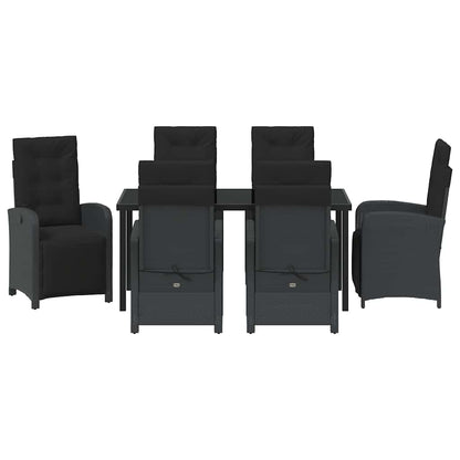 Tuin eettafelset met kussen 7 pcs Zwart poly rattan
