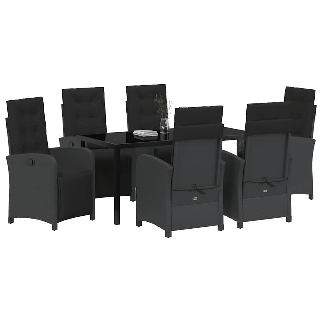 Tuin eettafelset met kussen 7 pcs Zwart poly rattan
