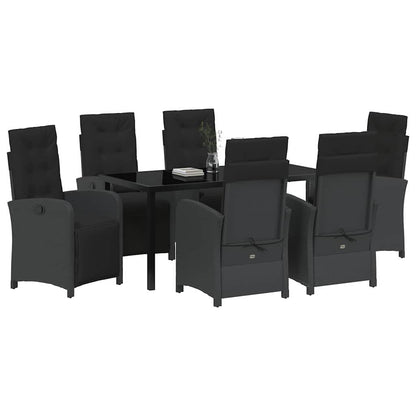 Tuin eettafelset met kussen 7 pcs Zwart poly rattan