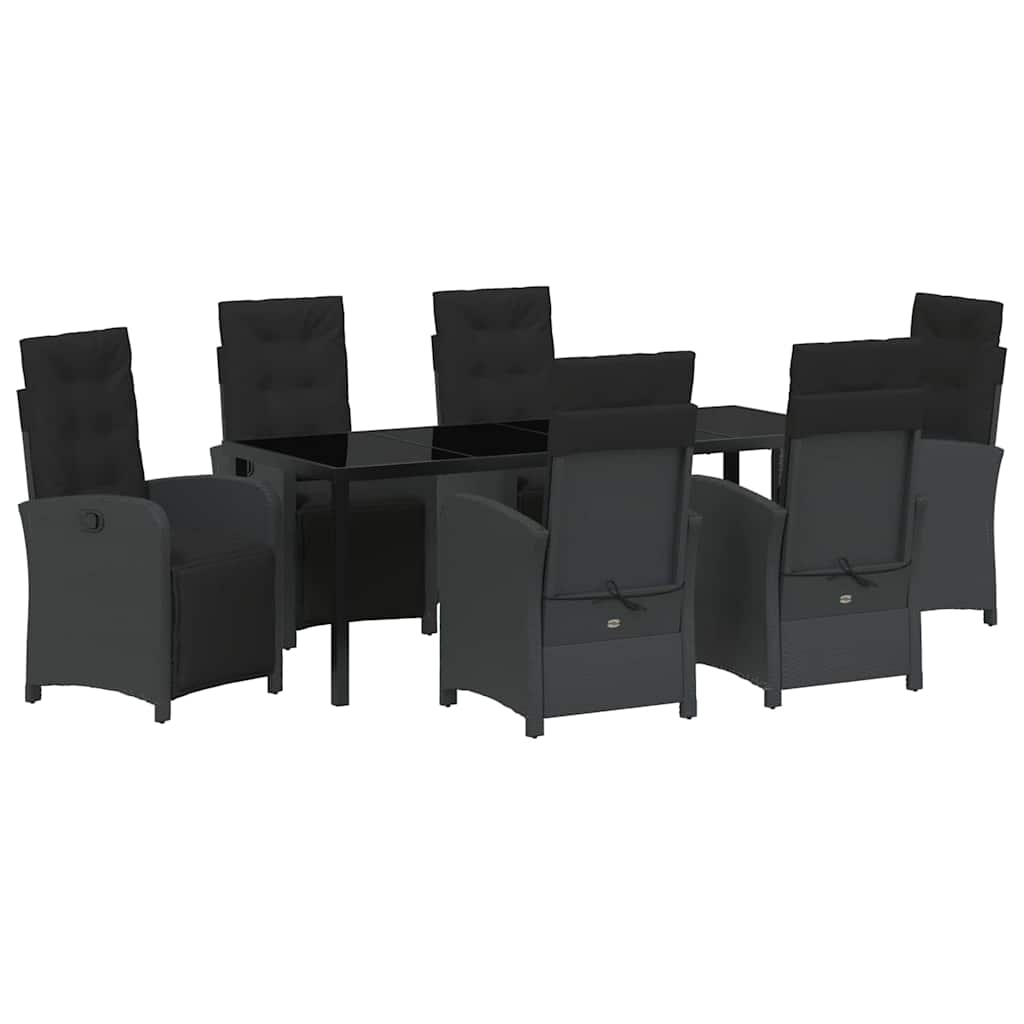 Tuin eettafelset met kussen 7 pcs Zwart poly rattan