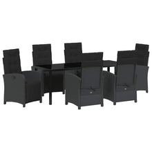 Tuin eettafelset met kussen 7 pcs Zwart poly rattan