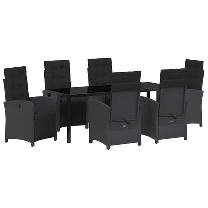 Tuin eettafelset met kussen 7 pcs Zwart poly rattan