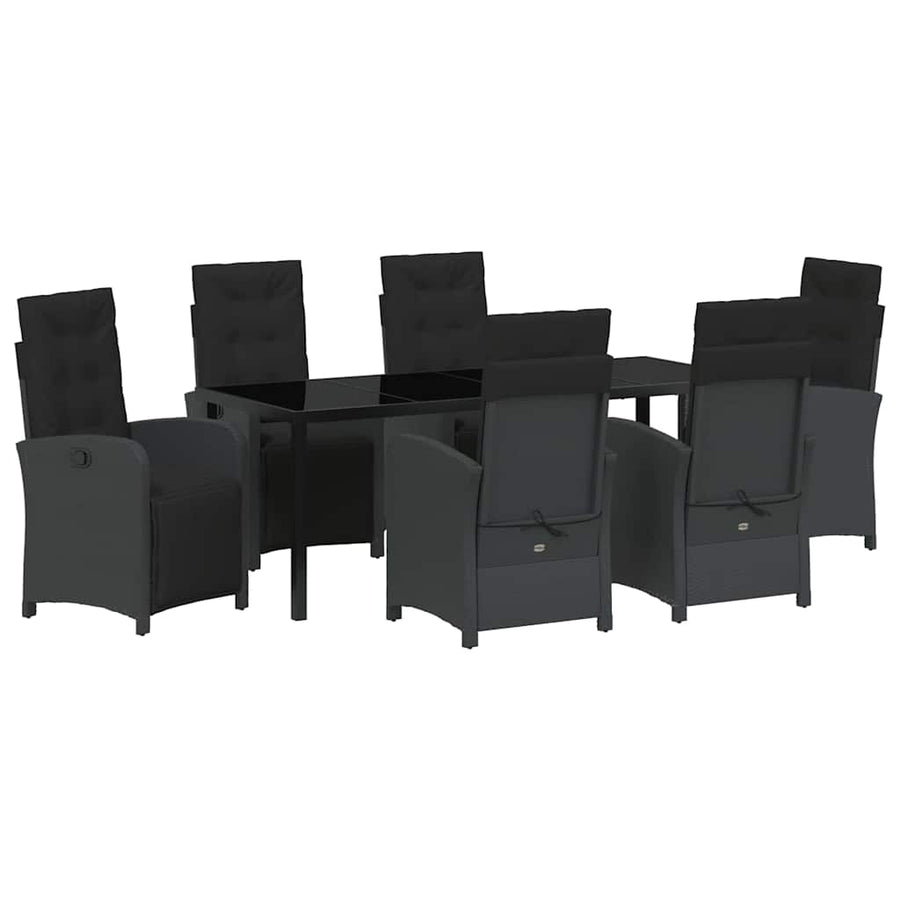 Tuin eettafelset met kussen 7 pcs Zwart poly rattan