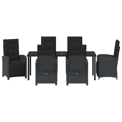 Tuin eettafelset met kussen 7 pcs Zwart poly rattan