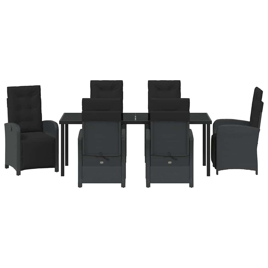 Tuin eettafelset met kussen 7 pcs Zwart poly rattan