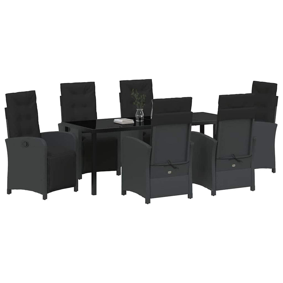 Tuin eettafelset met kussen 7 pcs Zwart poly rattan