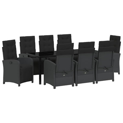 Tuin eettafelset met kussen 9 pcs Zwart poly rattan