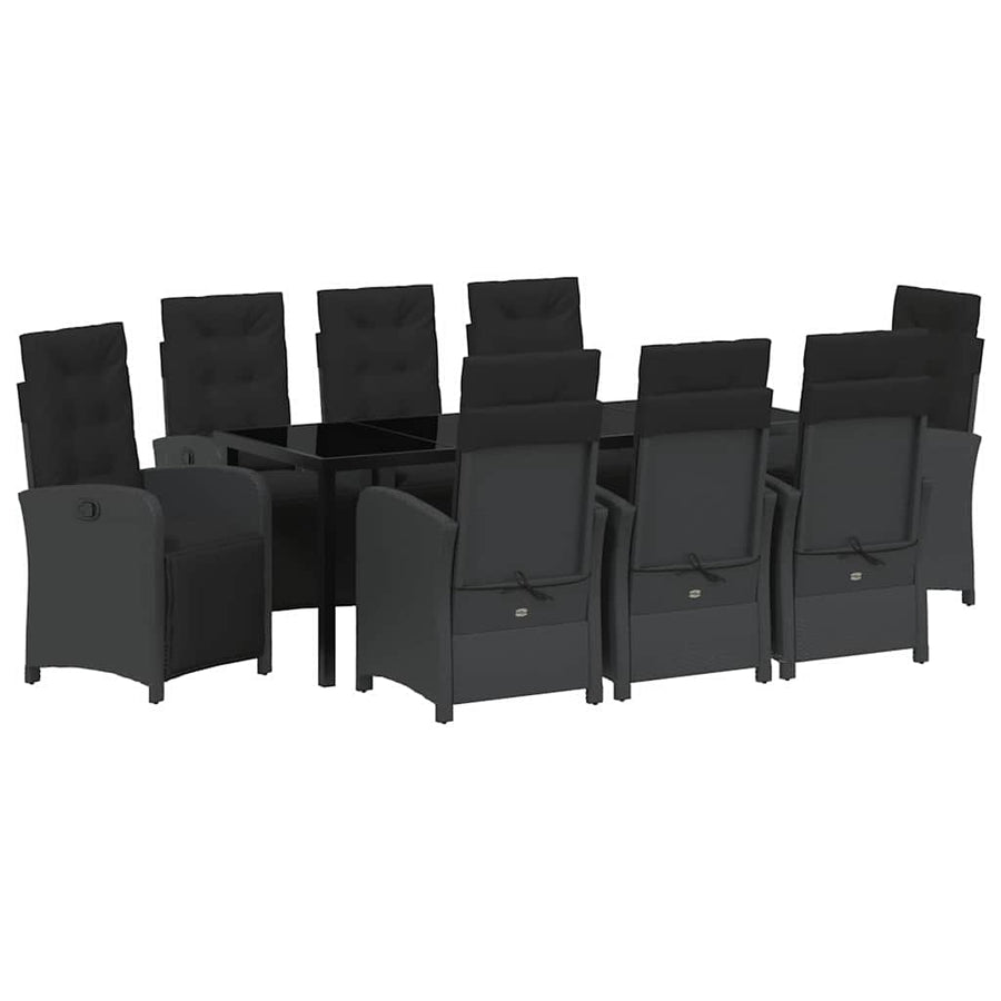 Tuin eettafelset met kussen 9 pcs Zwart poly rattan