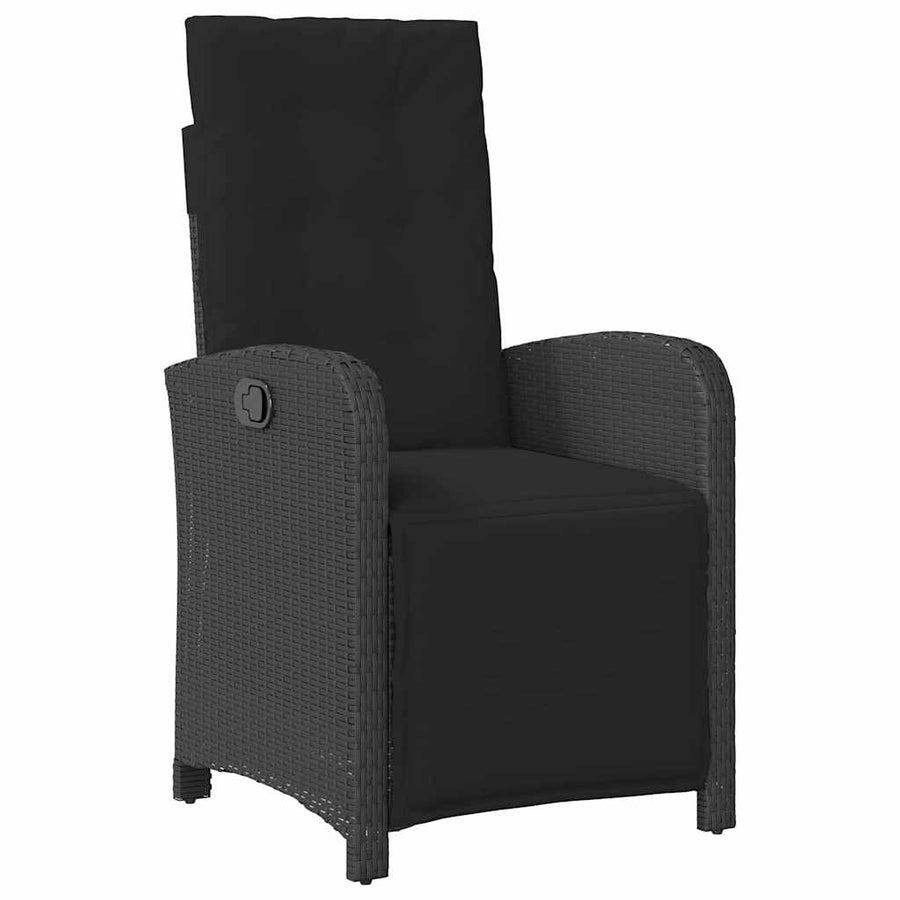 Tuin eettafelset met kussen 9 pcs Zwart poly rattan