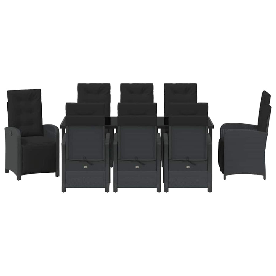 Tuin eettafelset met kussen 9 pcs Zwart poly rattan