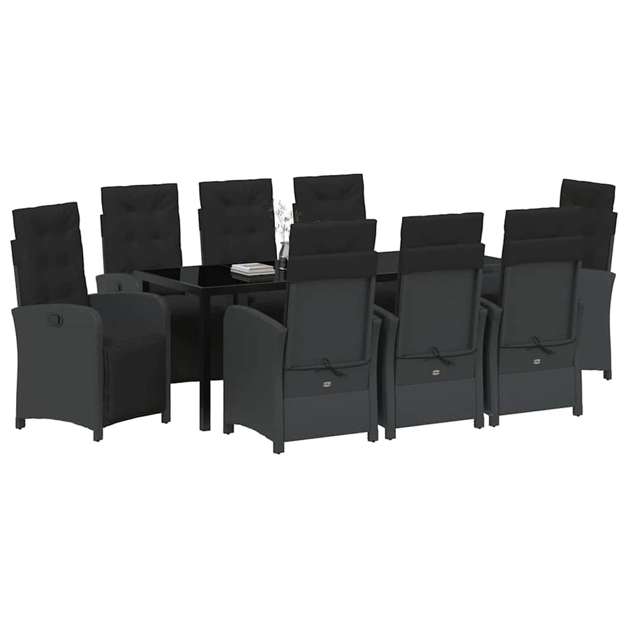 Tuin eettafelset met kussen 9 pcs Zwart poly rattan
