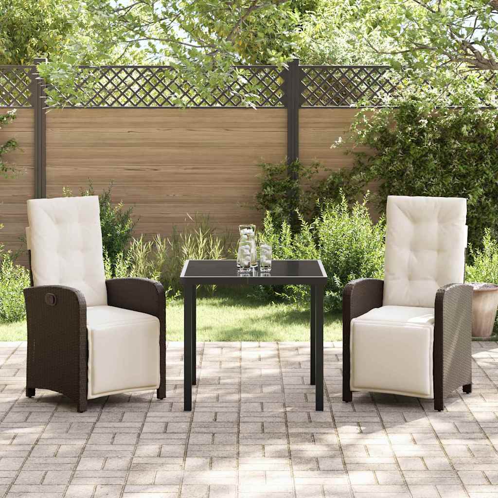 Tuin eettafelset met kussen 3 pcs Bruin poly rattan