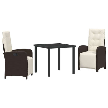 Tuin eettafelset met kussen 3 pcs Bruin poly rattan